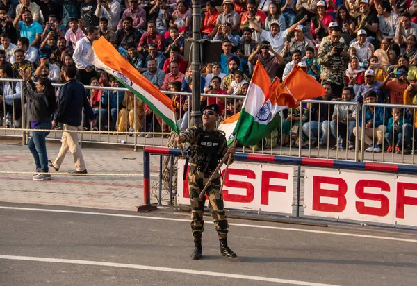 stock image A view of India BSF personnel celebrating in the border of Attari-wagah border on the outskirts of Amritsar, Inda