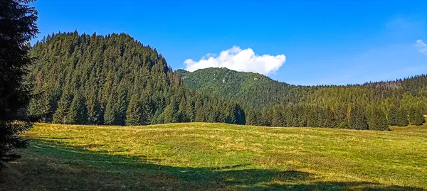 stock image Journey to the mountains. Hiking in the Tatra Mountains. Mountain peaks with valleys between them. Active lifestyle.