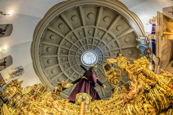 stock image Jesus del Gran Poder (Jesus of the Great Power), a 17th century carving by Juan de Mesa, on the float for the Good Friday procession. Seville, Spain. Fisheye shot.