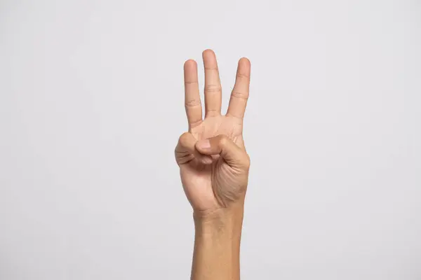 Elle sağır alfabe harfi W. İşaret dilinde 