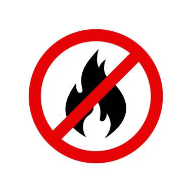 Yangın yasağı tabelası, şenlik ateşini yasaklama vektör illüstrasyonu, izole edilmiş. 