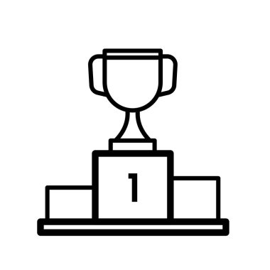 Birincilik, zafer, kupa kürsüde duruyor - vektör simgesi 