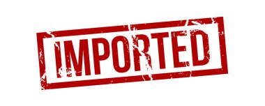 İthal - grunge etkisi olan kırmızı kauçuk damga. Vektör illüstrasyonu