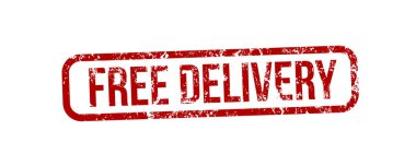 Bedava teslimat, grunge etkisi olan kırmızı kauçuk damga. Vektör illüstrasyonu