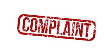 Şikayet - grunge etkisi altında kırmızı kauçuk damga. Vektör illüstrasyonu