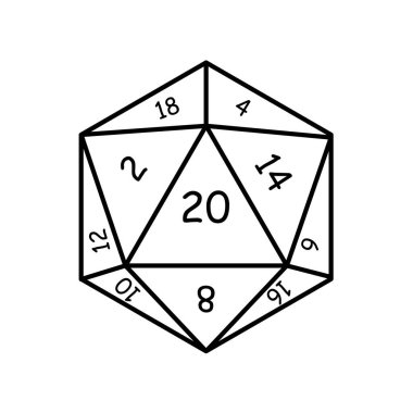 Doğal 20, D20 zarları, Rpg zarları - vektör çizimi. Vektör illüstrasyonu