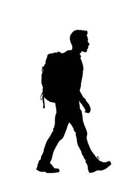 silhouette of walking man with backpacks, hiking, trekking - vector illustration . Vector illustration clipart