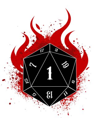 Ateşli d20 RPG zarları. Vektör illüstrasyonu