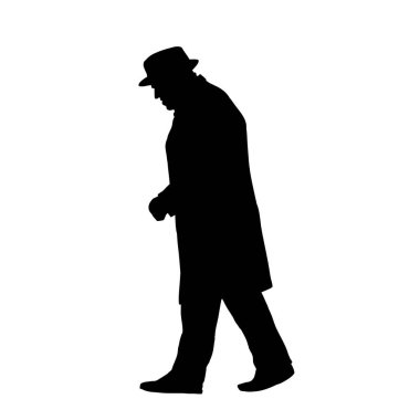 Bastona yaslanmış yaşlı bir adamın silüeti. Vektör çizimi. Vektör illüstrasyonu