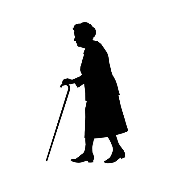 Yaşlı kadın yürüyüşü silueti, yaşlılık, yaşlı kadın - vektör çizimi .