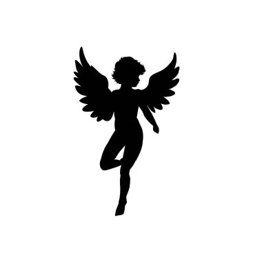 Bir meleğin silueti, Aşk Tanrısı - vektör çizimi. 