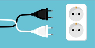 Fiş ve soket, elektrik - afiş, arkaplan - vektör illüstrasyonu 
