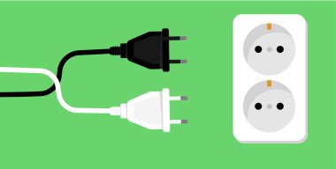 Fiş ve soket, elektrik - afiş, arkaplan - vektör illüstrasyonu 