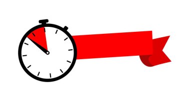 Clock with empty red ribbon, stopwatch, last chance, running out of time vector illustration clipart