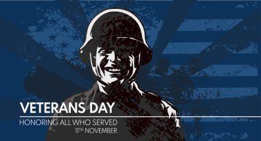 veterans day. We honor all who served, Silhouette of smiling soldier in helmet - vector illustration, banner clipart