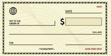 Yazmak için boş yeri olan boş bir çek. boş kontrol - vektör illüstrasyonu 