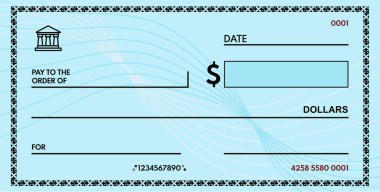 Yazmak için boş yeri olan boş bir çek. boş kontrol - vektör illüstrasyonu 