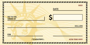 Yazmak için boş yeri olan boş bir çek. boş kontrol - vektör illüstrasyonu 