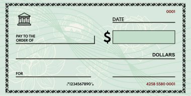 Yazmak için boş yeri olan boş bir çek. boş kontrol - vektör illüstrasyonu 