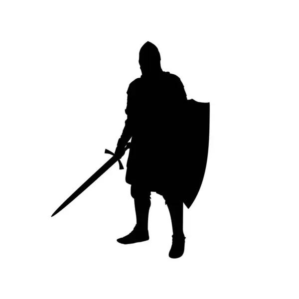 Kılıçlı bir ortaçağ şövalyesinin silueti. Vektör illüstrasyonu