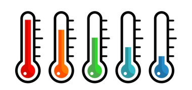 termometre, soğuk, ısı - vektör illüstrasyon seti, simge seti. 