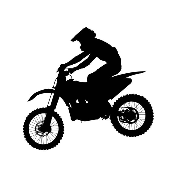 silhouette of motorcyclist, enduro cross country motorcycle, motocross, cross bike - vector illustration . 