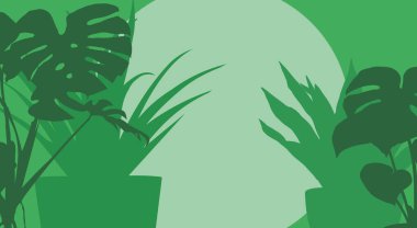 Saksı bitkisi arka planı, yeşil arka plan. Vektör illüstrasyonu