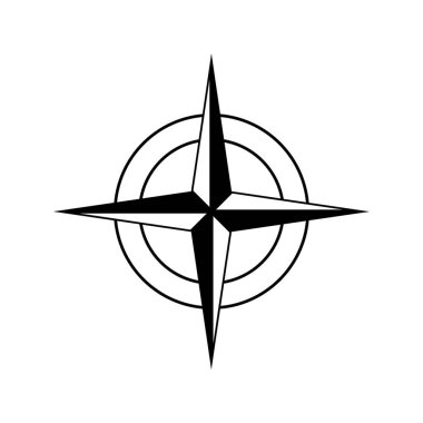 Pusula, rüzgar gülü, dünya yön simgesi. Vektör illüstrasyonu