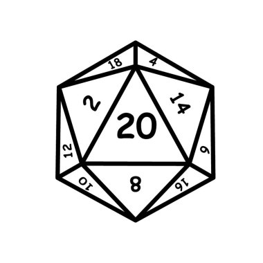 Zar d20, zar rpg. Vektör illüstrasyonu