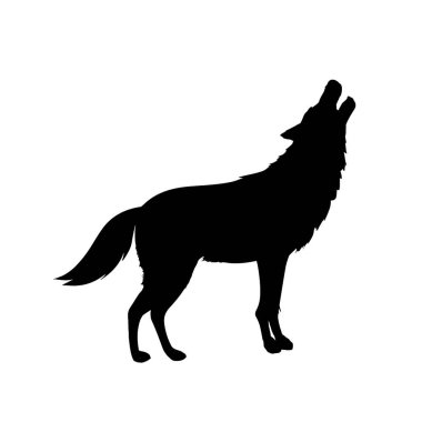 Ay 'a uluyan bir kurdun silueti. Vektör illüstrasyonu