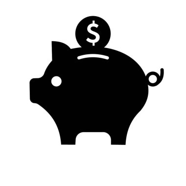 Domuz kumbarası ve madeni para - vektör ikonu. Vektör illüstrasyonu