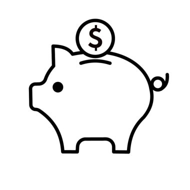 Domuz kumbarası ve madeni para - vektör ikonu. Vektör illüstrasyonu