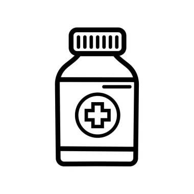 İlaç, ilaç şişesi, ilaç - vektör ikonu. Vektör illüstrasyonu