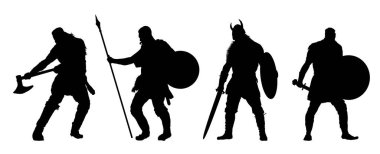 Viking savaşçılarının siluetleri - vektör çizimi .
