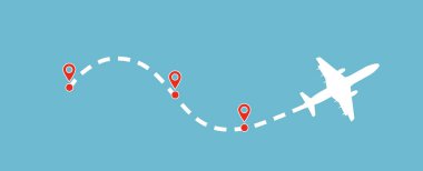 Gökyüzüne karşı uçak silueti - afiş. Vektör illüstrasyonu