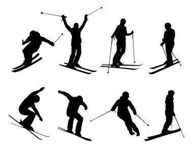 Kayakçının silueti, kayak - vektör illüstrasyonu 