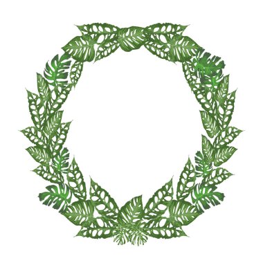 Canavar yapraklarından yapılmış bitki çelengi. Vektör illüstrasyonu