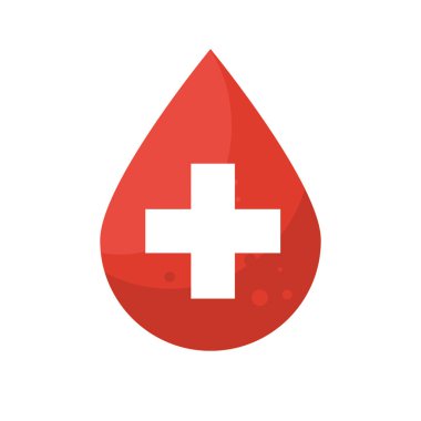 İlk yardım ikonu, bir damla blod ve beyaz haç. Vektör illüstrasyonu