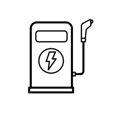 Şarj, şarj istasyonu, ev - elektrik simgesi. Vektör illüstrasyonu