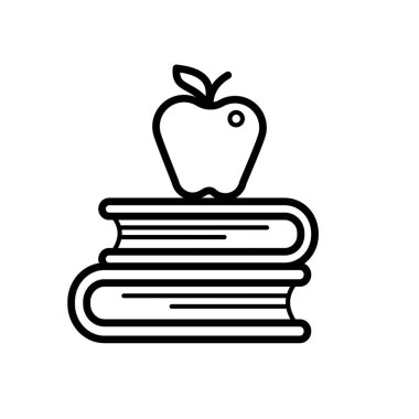 Eğitim, kitaplardaki elma - vektör simgesi. Vektör illüstrasyonu