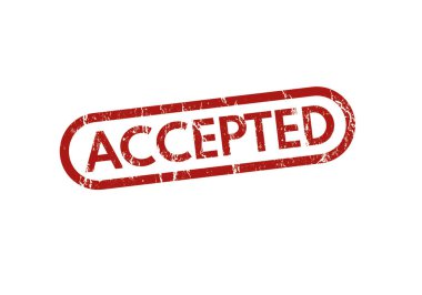 Kabul edildi - grunge etkisi olan kırmızı kauçuk damga. Vektör illüstrasyonu