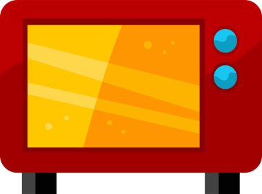 Parlak sarı ekran gösteren kırmızı mikrodalga fırın