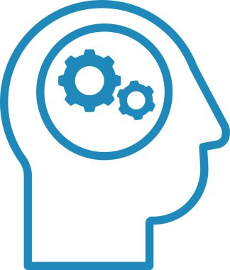 Mavi ana hatlı baş silueti içeride dönen dişlileri gösteriyor