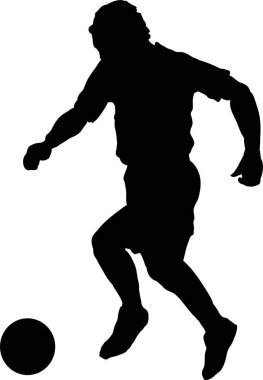 Topu olan bir adamın silueti, futbolcu, vektör illüstrasyonu 