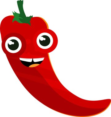 Şirin gülümseyen kırmızı biber, çizgi film karakteri, vektör çizimi