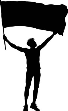 Beyaz bayraklı bir adamın silüeti, vektör çizimi.
