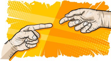 Birbirine uzanan iki resimli el.