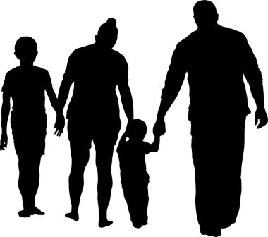 Beyaz arkaplanda ailenin siyah silueti, vektör illüstrasyonu