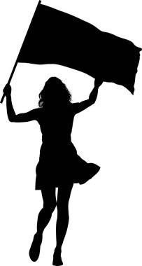Bayrak taşıyan kadın silueti, vektör illüstrasyonu