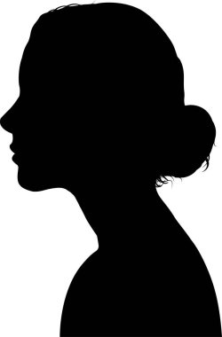 Beyaz arka planda siyah bir kadın silueti. 